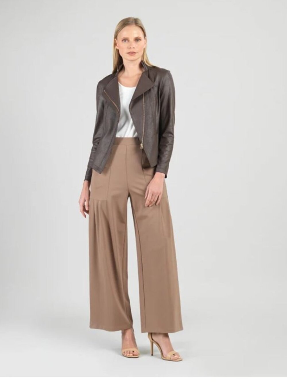 Clara Sun Woo Liquid Leather Jacket Brown Women's sz M Faux Leather Zip Front